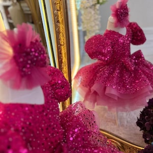 Pink Sequined Baby Puffy Dress, Toddler Prom Dress, Pink Birthday Party Dress, Baby Pageant Dress, Baby Tulle Dress, 1st Birthday Dress Girl