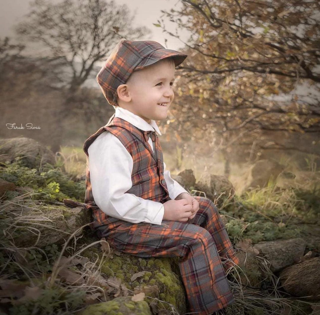 Boho Baby Boy Clothes Set: Plaid Cotton Outfit With Hat Shoes