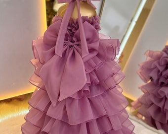 Vestido morado de princesa para bebé niña, vestido morado de tul para niña pequeña, vestido abullonado con cola para niña, vestido de graduación para niña pequeña, vestido de concurso de belleza para bebé