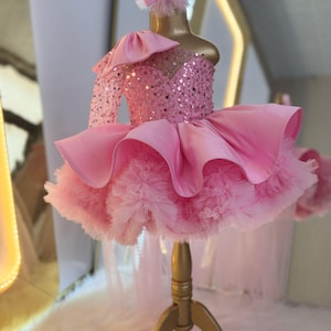Pink Birthday Baby Dress for Girl, Pink Toddler Pageant Girl Dress, Glitz Toddler Dress, Tulle Baby Dress with Train, Pink Tutu Dress