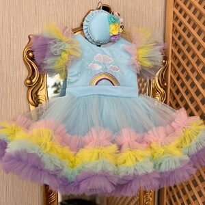 Rainbow Baby Girl Dress, Toddler Party Dress, First Birthday Dress, Tutu Girl Dress, Baby Puffy Dress, Girl Tulle Dress, Photoshoot Dress