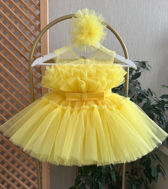 Vestido de tul amarillo para niña, vestido de desfile para bebé