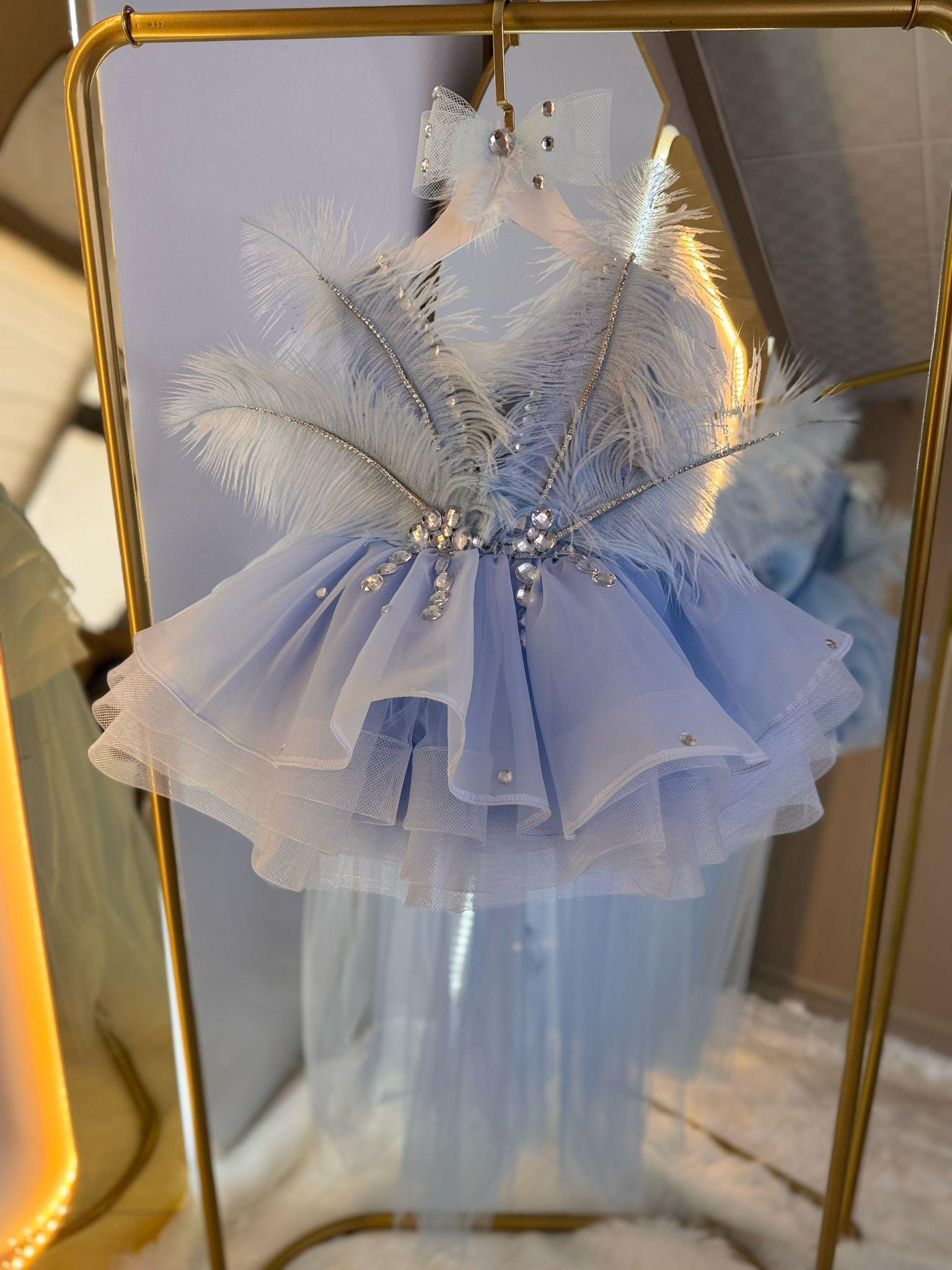 Blue Baby Girl Dress With Feather, Blue Baby Pageant Dress, Special  Occasion Dress for Girl, Blue Princess Dress, Blue Toddler Prom Dress