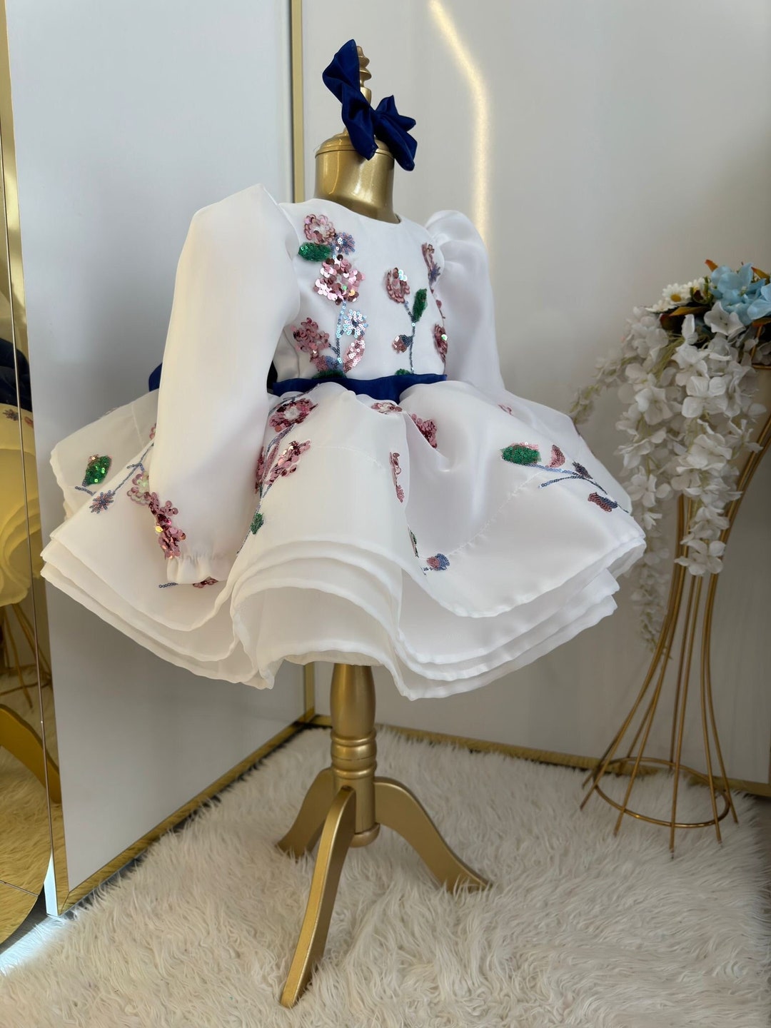 DRESS & Fleur Baby Girls Dress with Headband in White