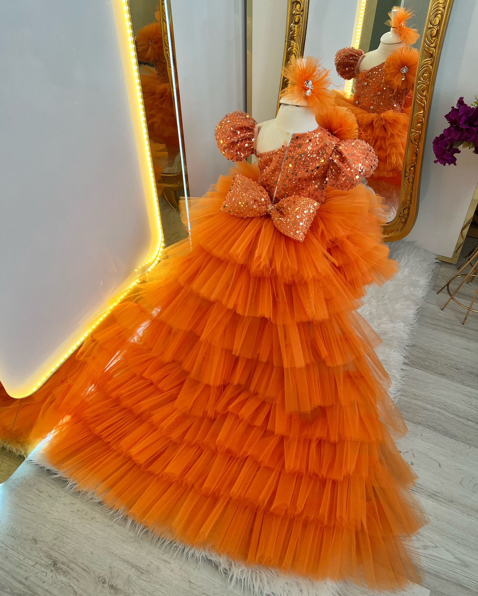 Ruffled Puffy Orange Layered Unusual Long Prom Dress - VQ