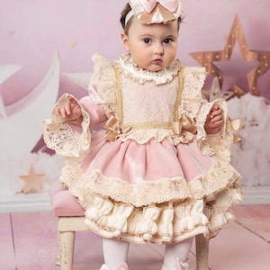 Pink Baby Girl Dress Suit, Toddler Girl Dress, 1st Birthday Dress, Baby Holiday Dress, Baby Girl Lace Dress, Baby Party Dress
