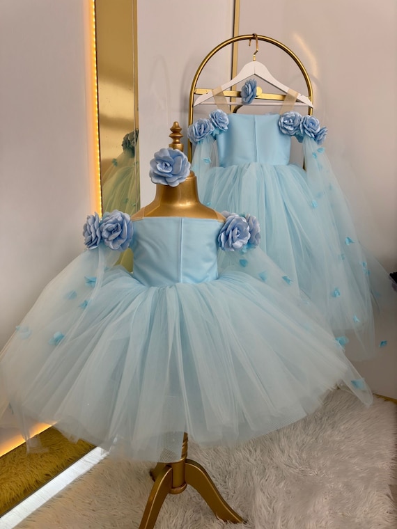 Toddler Girls Puff Sleeve Lace Dress - Denim & Mesh Sundress, Princess  Pageant Party Dress For Baby Girls Denim Sundress With Mesh