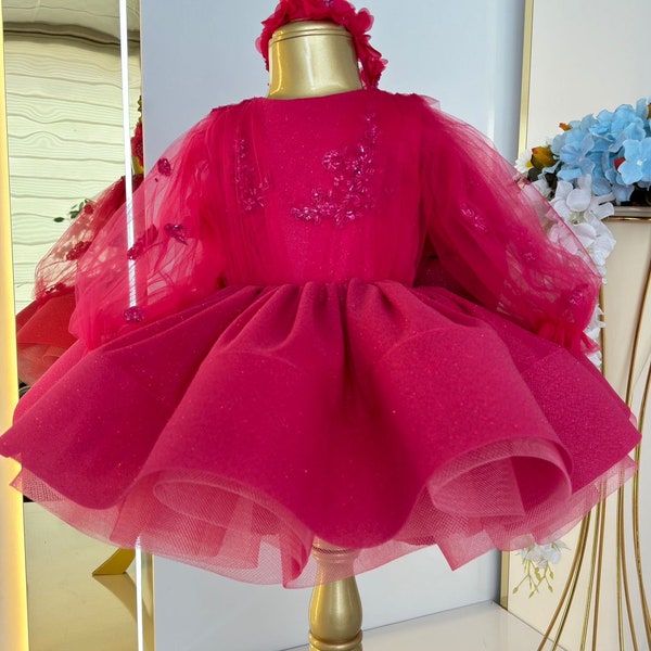 Pink Puffy Baby Girl Dress, Flower Girl Dress, Tulle Birthday Party Dress, Prom Dress for Kids, Pink Princess Dress, Infant Pageant Dress