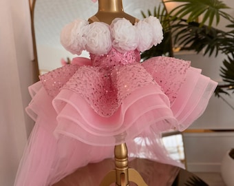 Pink Flower Girl Dress, Baby Girl Tulle Dress, Toddler Birthday Dress, Princess Dress, Special Occasion Dress, Handmade Baby Dress