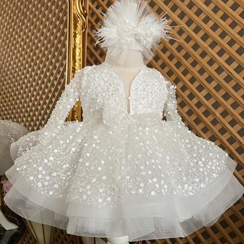White Tulle Baptism Puffy Dress White Baby Wedding Dress Etsy