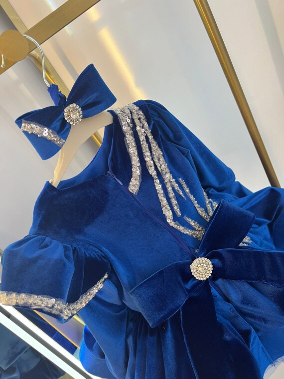 Blue velvet baby dress discount