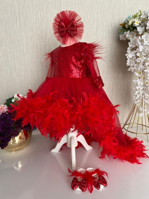 Red Baby Girl Dress Baby Feather Princess Dress Photoshoot Dress First Birthday Dress Parties Outfit for Baby Girls 1st Birthday Dress Etsy Canada