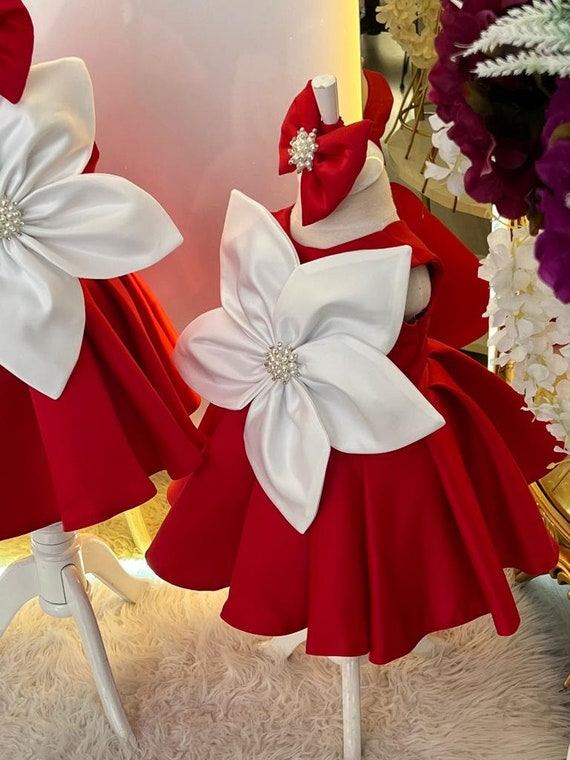 Tutu Dress Red And White Dress Kids Christmas Red Baby Dress 3-6 Months  Marryshe Baby