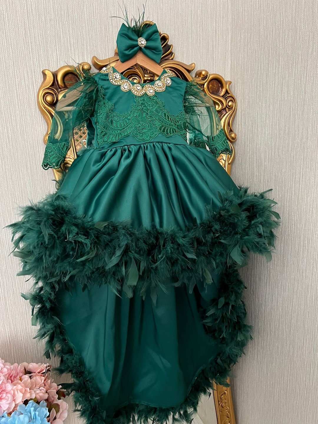 Dark Green Baby Girl Dress Birthday Dress Baby Girl Forest Green Dress Birthday  Dress