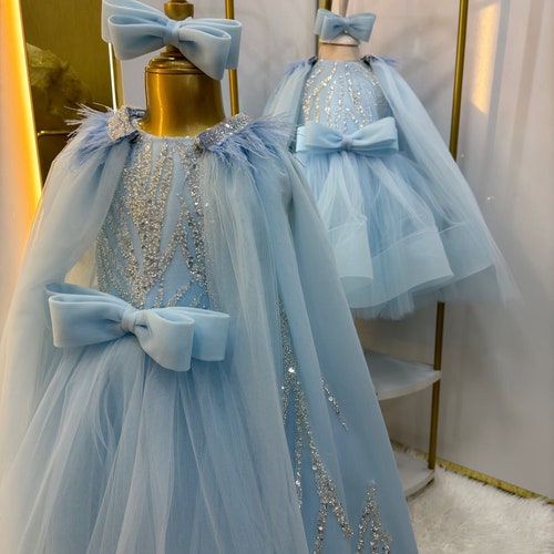 Blue Baby Girl Special Occasion Dress, Fancy Girl Tulle Dress