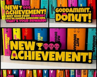 Dungeon Crawler Carl Decor | LitRPG Bookshelf Decor | 3D Printed “New Achievement” Gamer Reading Room Sign
