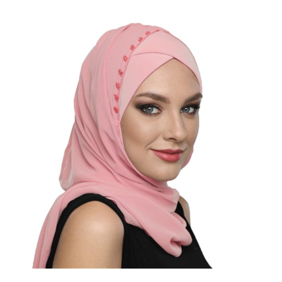 Beaded Jersey Hijab - Deep Maroon