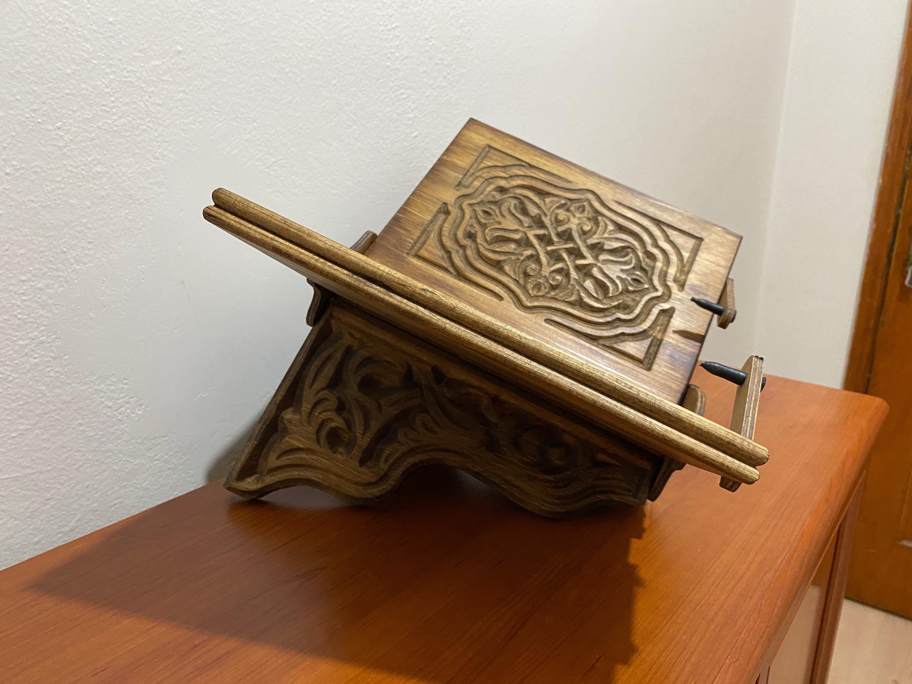 Adjustable Carved Wooden Book Stand Quran, Bible, Torah Holder Lectern  Portable Book Stand Religious Book Holder Islamic Book Stand 