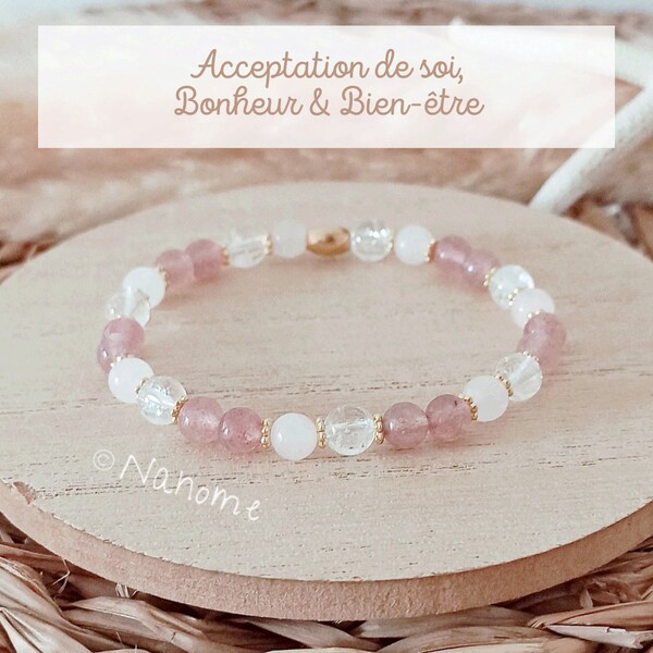 Love bracelet, Well-being bracelet, natural stone bracelet, bohemian jewelry, Pink quartz, Rock crystal, handmade jewelry, lithotherapy