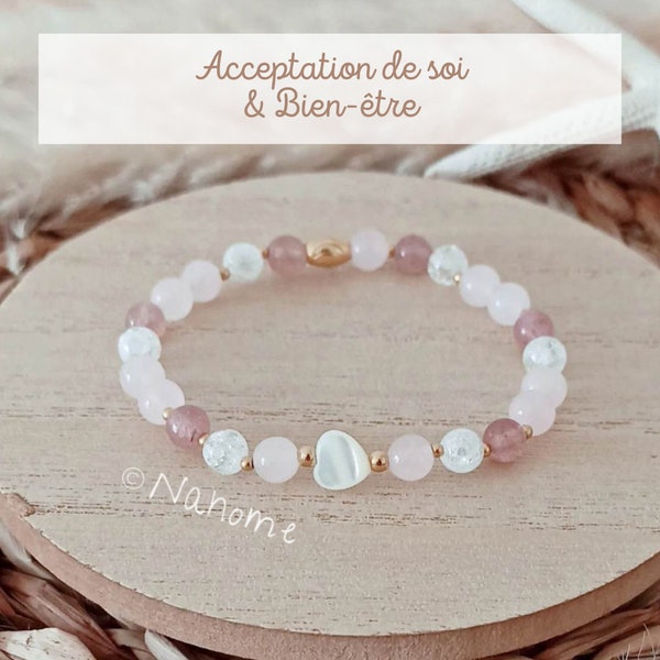 Pulsera de piedras Autoaceptación y bienestar, Pulsera Cuarzo Rosa, Pulsera Amor, Día de la Madre