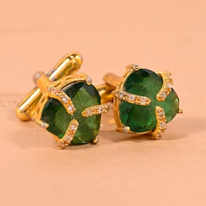 Emerald Green Zircon Cufflinks: Silver Minimalist Jewelry