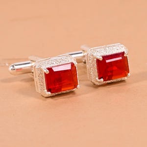 Red Crystal Cufflinks: Rectangular Wedding Accessories Gift
