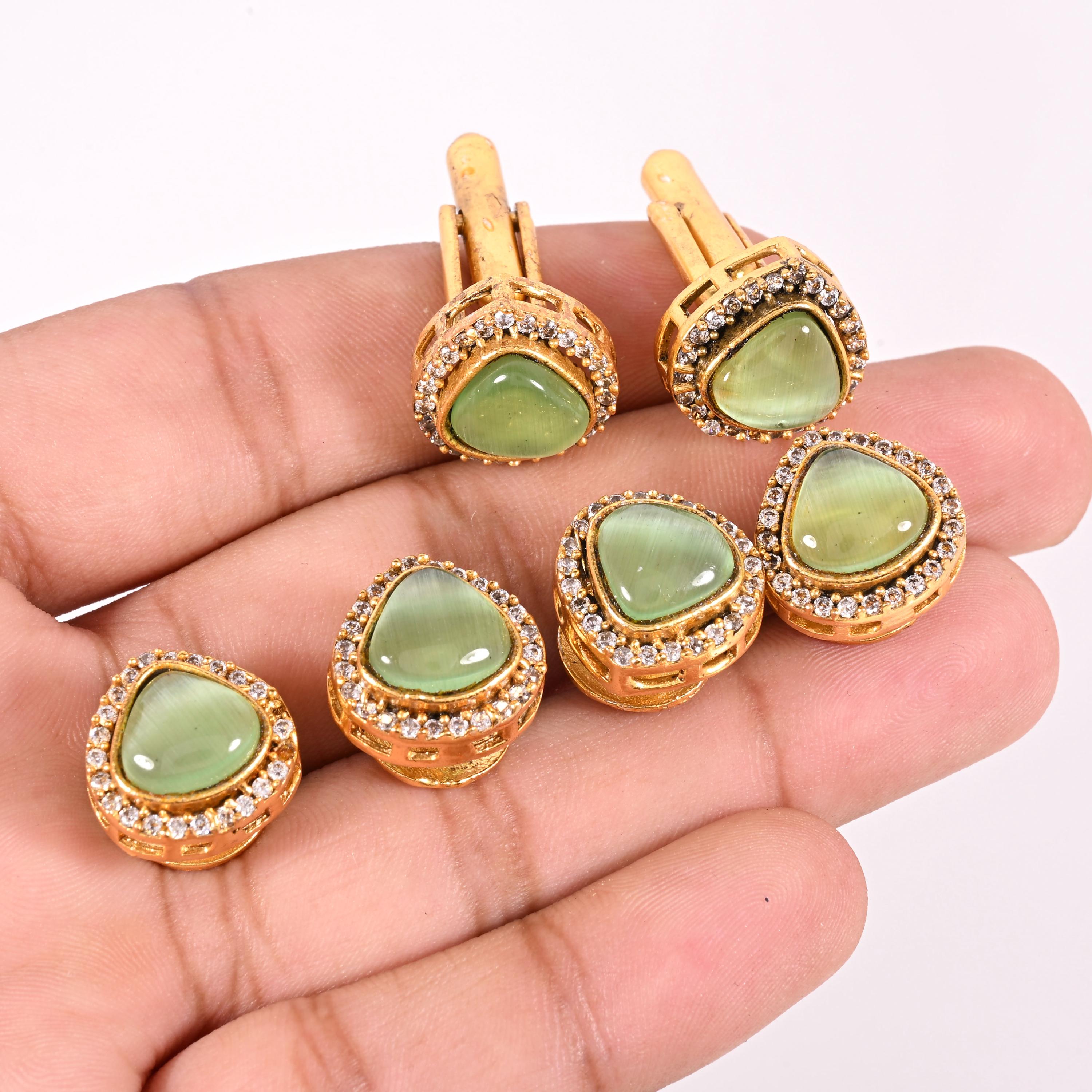 Gold Plated Cufflinks & Kurta Button Set | Monalisa Gemstone