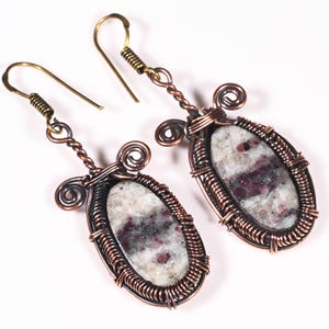 Handmade Jasper Copper Earrings: Boho Gemstone Dangles