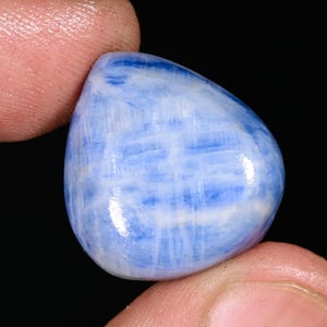 Natural Blue Kyanite Pear Cabochon: Polished Gemstone, 20x18mm