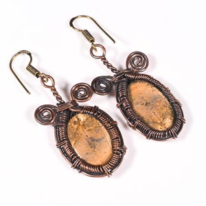 Handmade Jasper Copper Earrings: Boho Gemstone Dangles