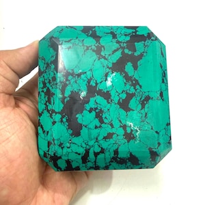 Heated Turquoise Square Gemstone: Large Polished Blue-Green Statement Stone