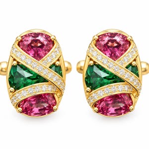 Lab Grown Ruby and Emerald Cufflinks, Luxury Red Green Gemstone Cuff Links, Elegant Mens Formal Jewelry, Wedding Gift for Him