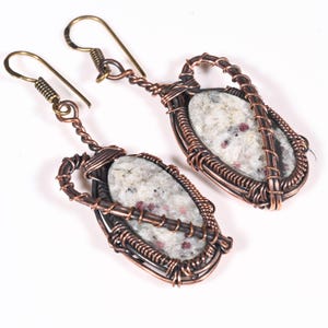 Handmade Jasper Copper Earrings: Boho Gemstone Dangles