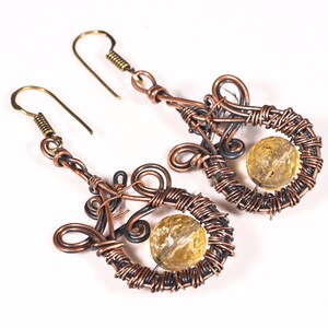 Handmade Copper Wire Earrings: Gemstone Dangles, Boho Style