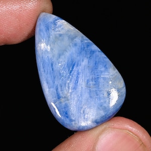 Natural Blue Kyanite Pear Cabochon: Polished Gemstone, 35.15 Ct (33x20mm)