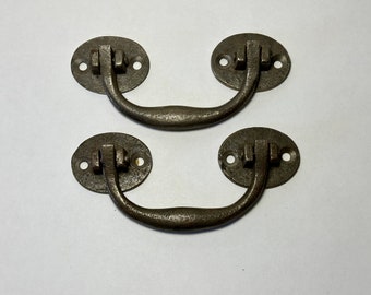 Vintage CAST IRON LIFTING Handles, x 2  for pine box / chest /  trunk