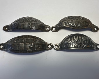 4 Genuine Victorian CAST IRON CUP Handles,  pull handles.