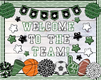 Sports Team Welcome Bulletin Board: Green, White & Black Decor (Printable Digital Download