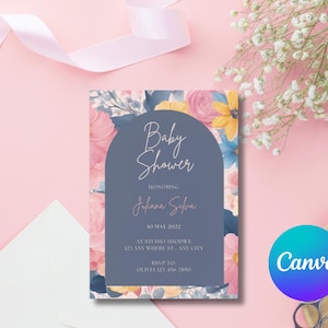 Floral Baby Shower Einladung Vorlage für Canva
