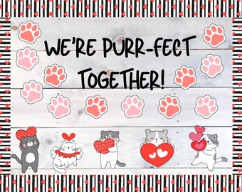 Valentine’s Day Cat Themed Elementary Bulletin Board Set Digital Download