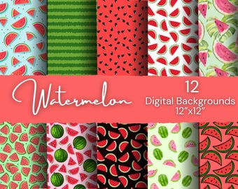 Watermelon Fruit Pattern Digital Paper Files - 12 Designs