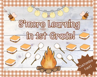 Camping Classroom Bulletin Board Set: S'mores Theme, Customizable Font (Digital Download)