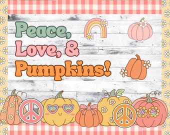 Printable Groovy Fall Classroom Bulletin Board Set Retro Decor (PDF Download