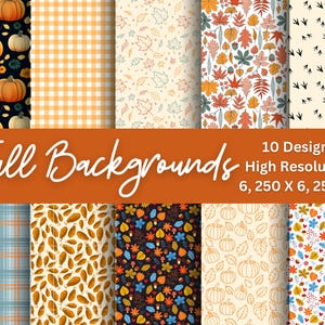 Fall Digital Paper Pack | Autumn Seamless Patterns Bundle | Pumpkin Plaid Leaves Background | High Resolution | Commercial Use | Digital