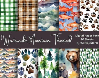 Nature Lover's Watercolor Digital Paper Pack - 10 Serene Mountain Designs