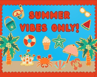 Summer Vibes Only! Summer Classroom Bulletin Board Set | Printable Beach Theme Decorations