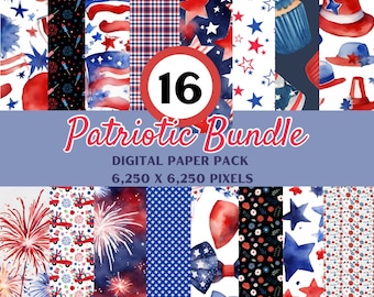 Paquete de papeles digitales patrióticos - 16 diseños