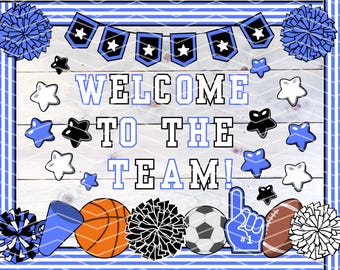 Sports Team Welcome Bulletin Board: Blue, White, and Black (Digital Download)