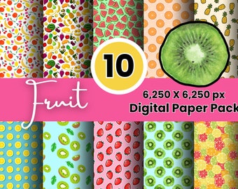 Seamless Fruit Pattern Digital Paper Pack - 10 Designs