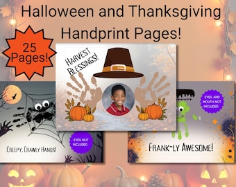 Halloween Thanksgiving Handprint Craft Phrases: Kids Art Sayings (Digital Download)